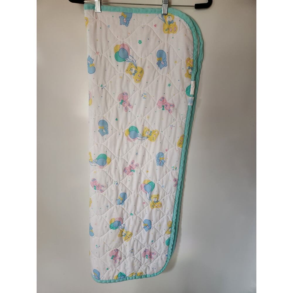 Vintage Pastel Teddy Bear W/ Balloons Bunny Quilt Blanket Comforter 41x29"